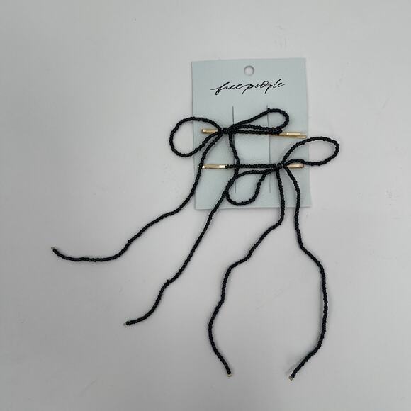 FREE PEOPLE Beaded Bow Barrette Dainty Clip Pin Hair Accessories Bead Black NWT main image 9